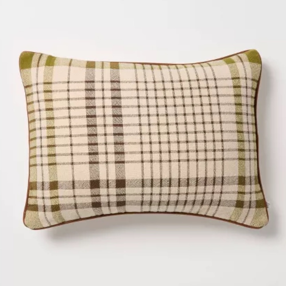 Hearth & Hand Green, Brown and Cream Plaid Accent Pillow